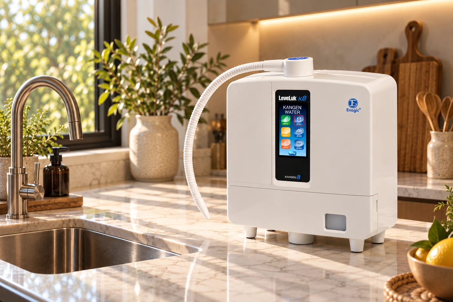 Enagic LeveLuk K8 Kangen Water machine on a bright kitchen counter